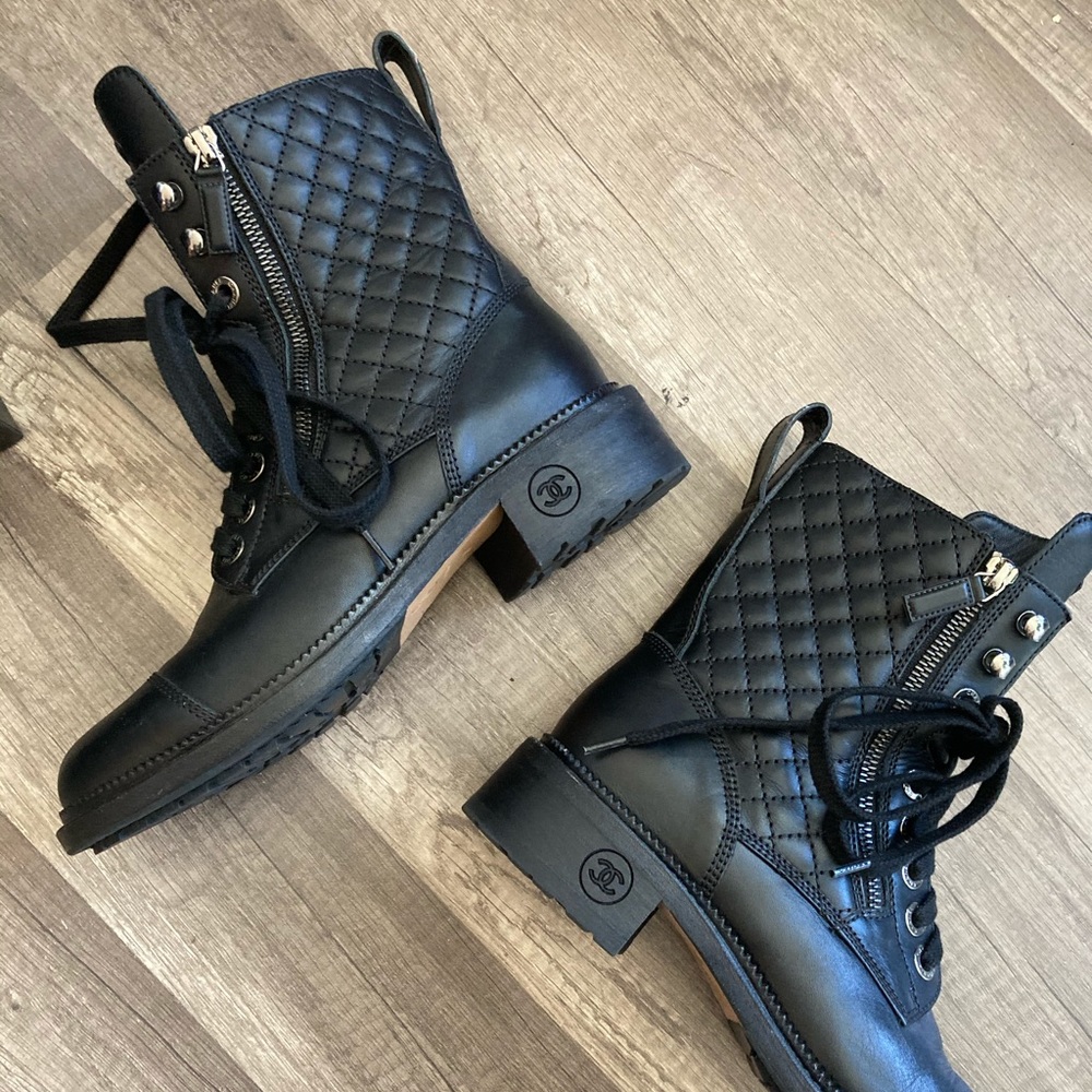 CHANEL LACE UP BOOTS